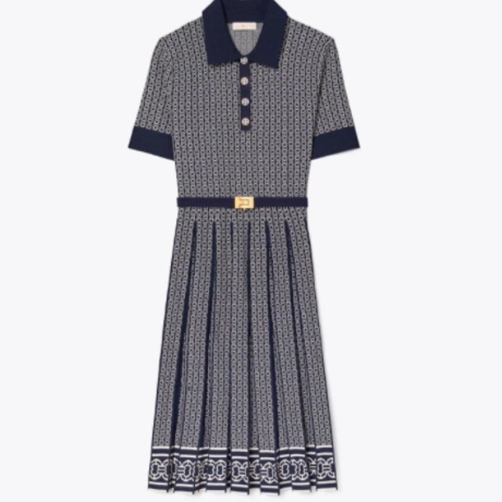 NWT Tory Burch Gemini Link Jacquard Navy Dress, size Sm, SOLD OUT, MSRP $498